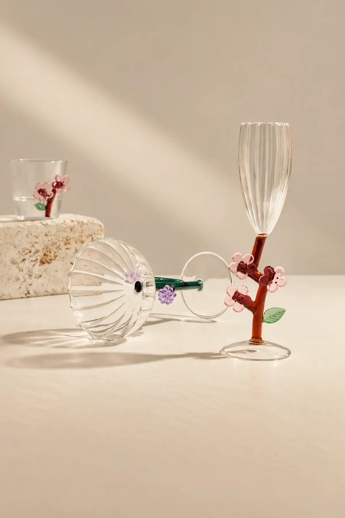 Wildflower Meadow Clear and Green Borosilicate Glass Drinkware