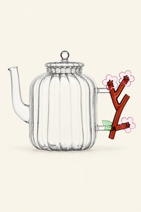Garden Border Clear Glass Teapot