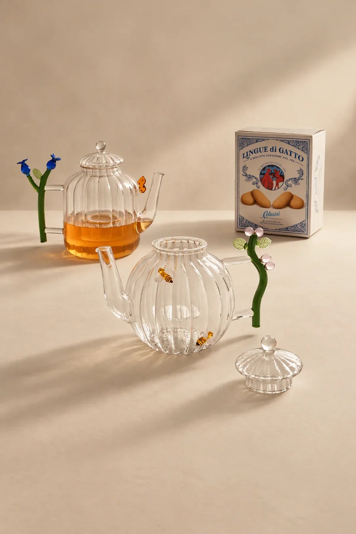 Garden Border Clear Glass Teapot
