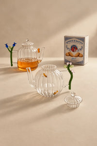 Garden Border Clear Glass Teapot
