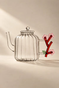 Garden Border Clear Glass Teapot