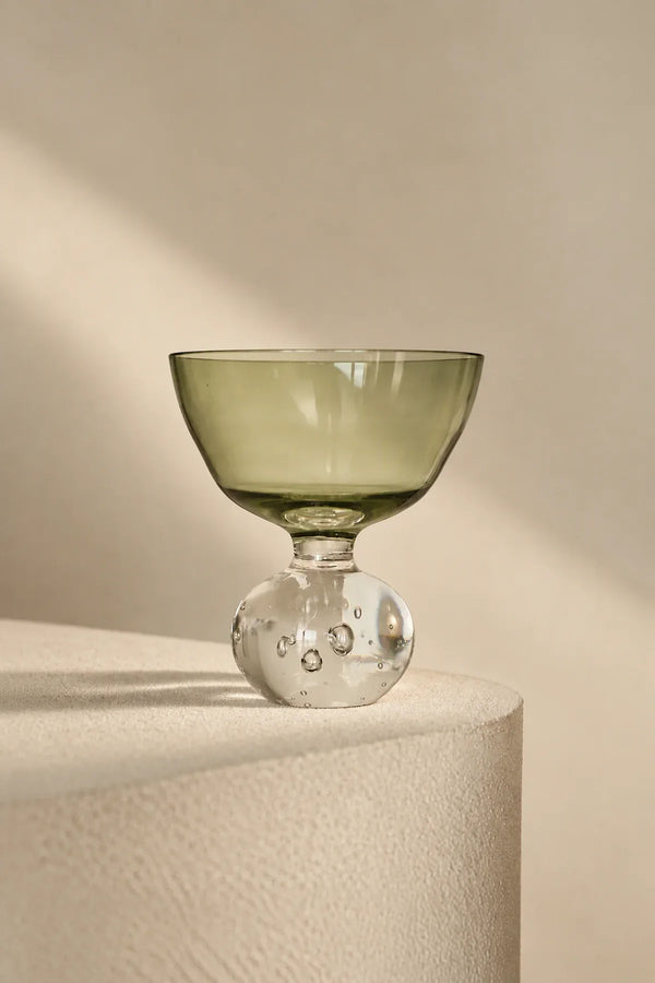 Floating Bubble Smoke Green Glass Goblet