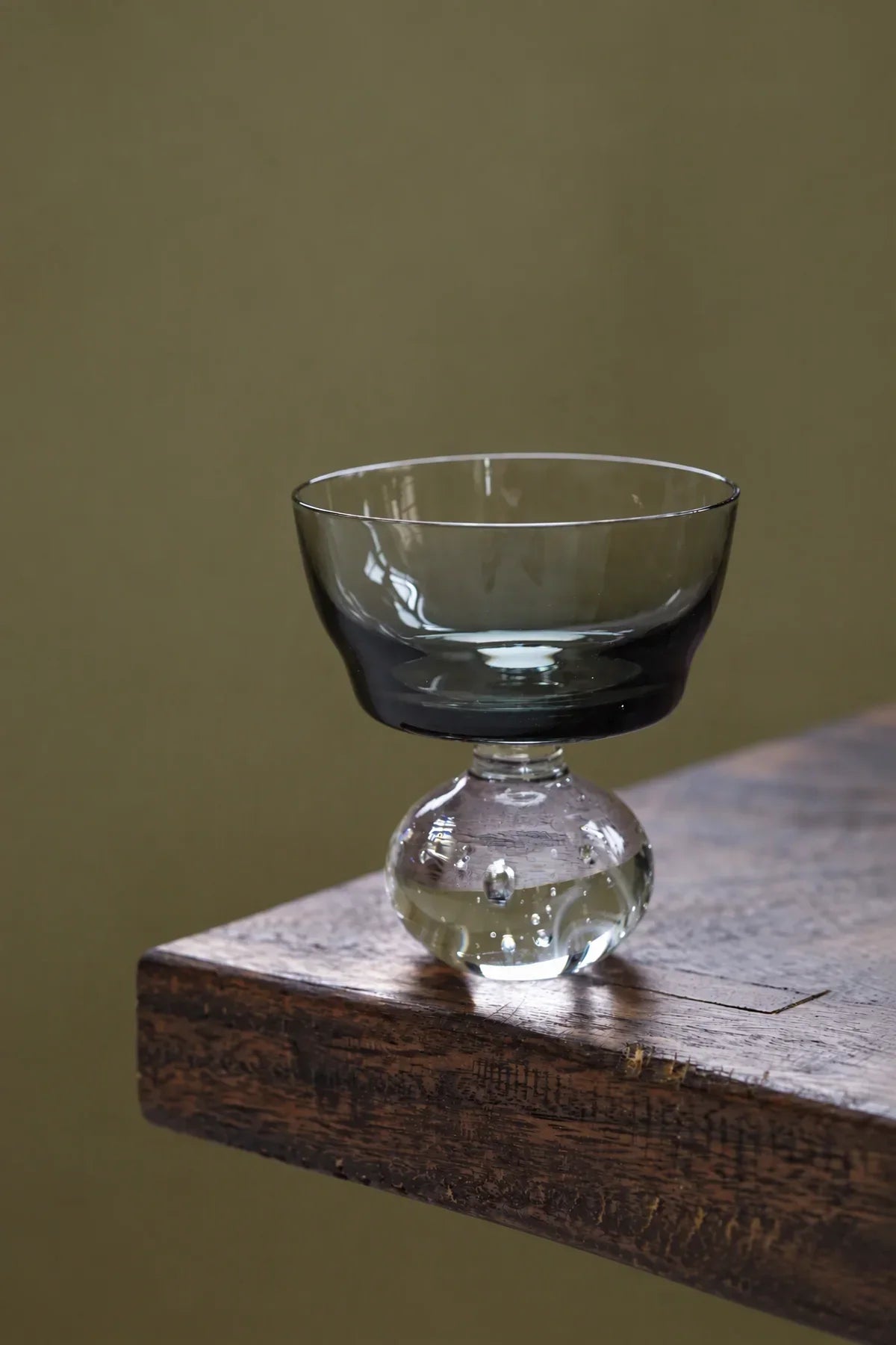 Floating Bubble Smoke Green Glass Goblet