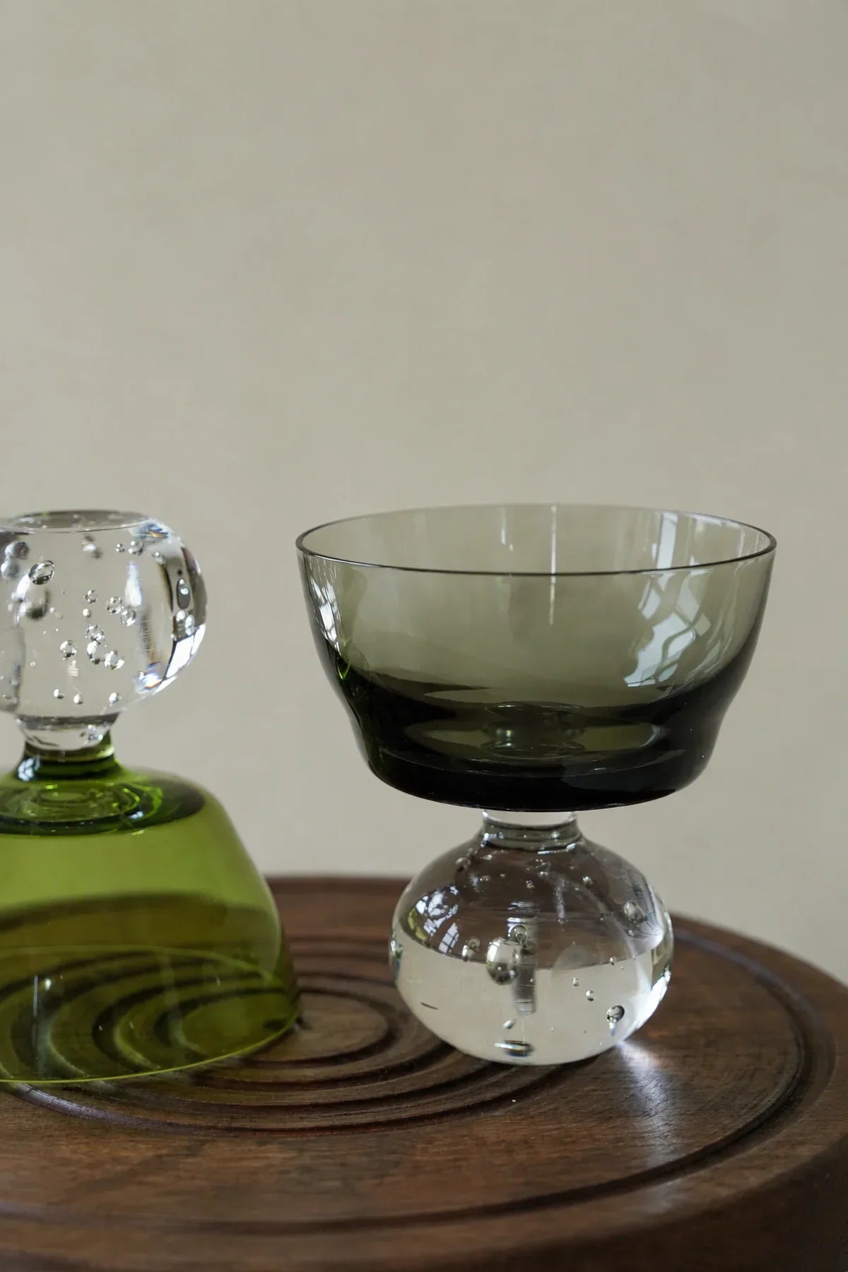 Floating Bubble Smoke Green Glass Goblet