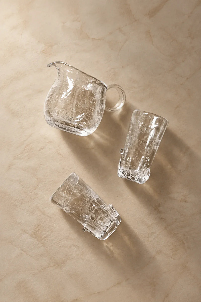 Rain Study Clear Glass Pitcher and Cup Set