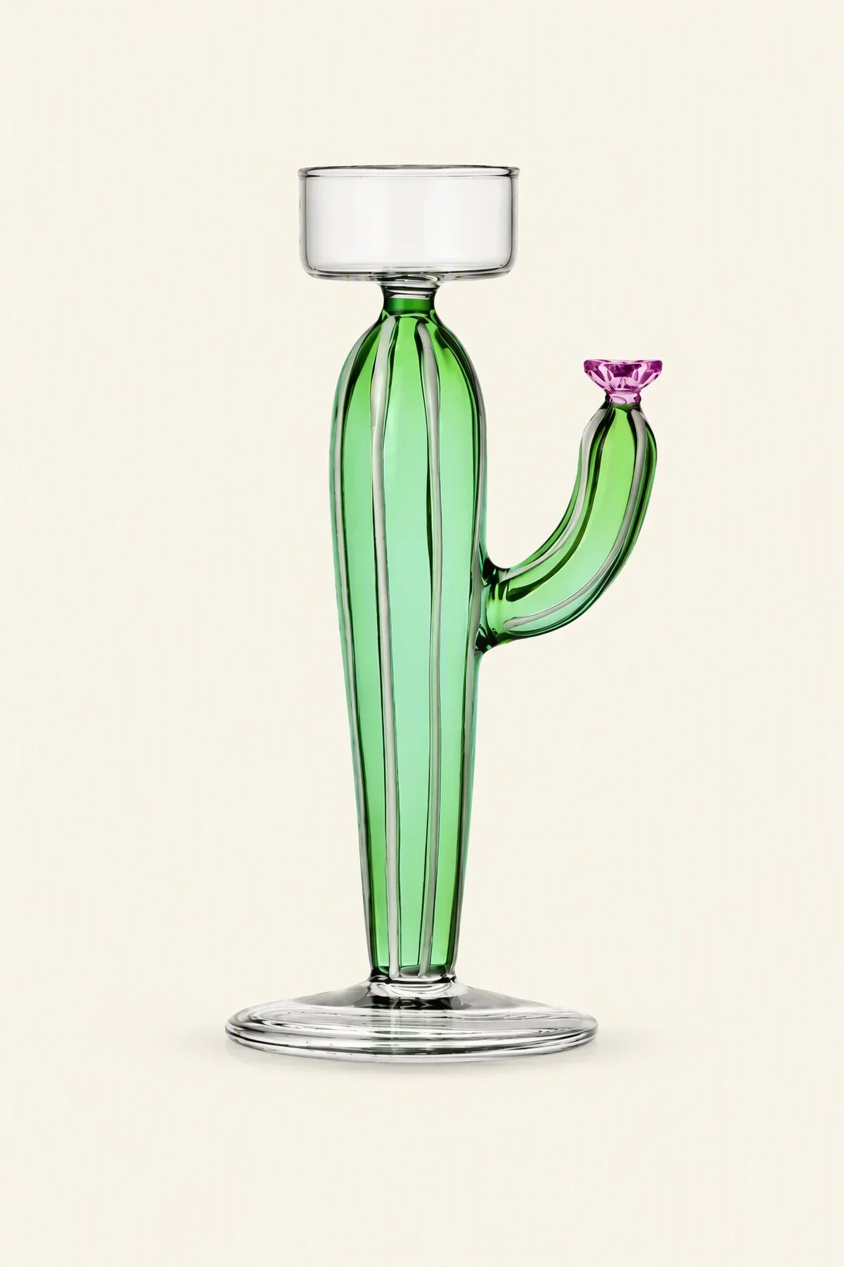 Desert Bloom Green Glass Candle Holder