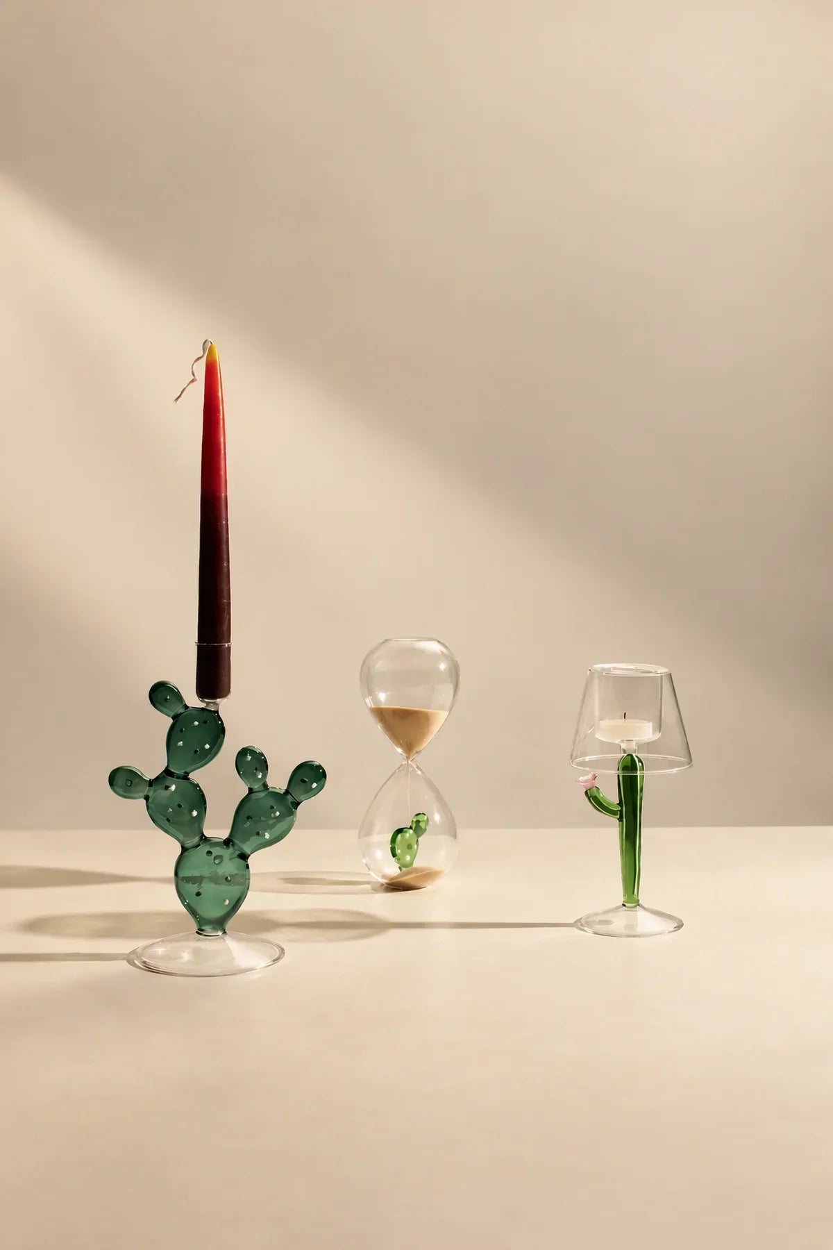 Desert Bloom Green Glass Candle Holder