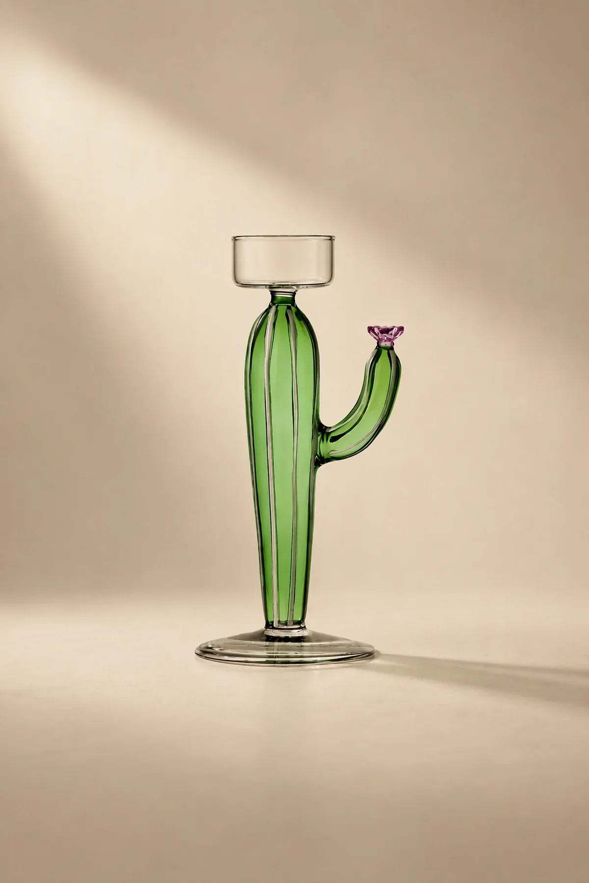 Desert Bloom Green Glass Candle Holder