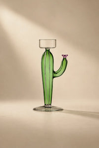 Desert Bloom Green Glass Candle Holder