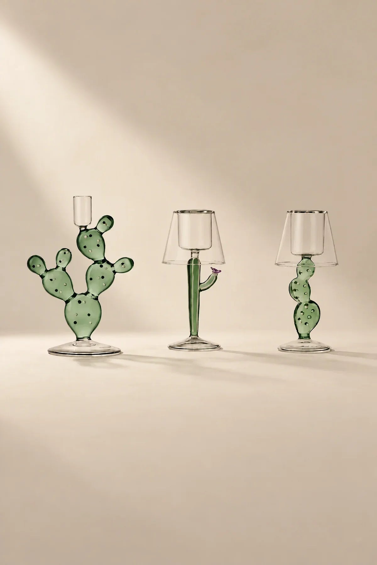 Desert Bloom Green Glass Candle Holder