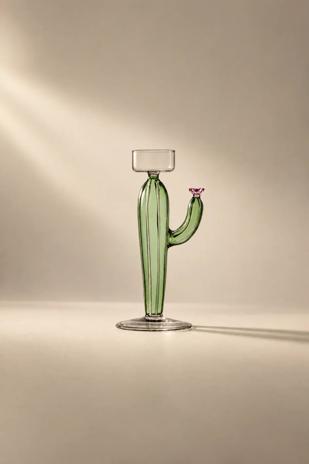 Desert Bloom Green Glass Candle Holder
