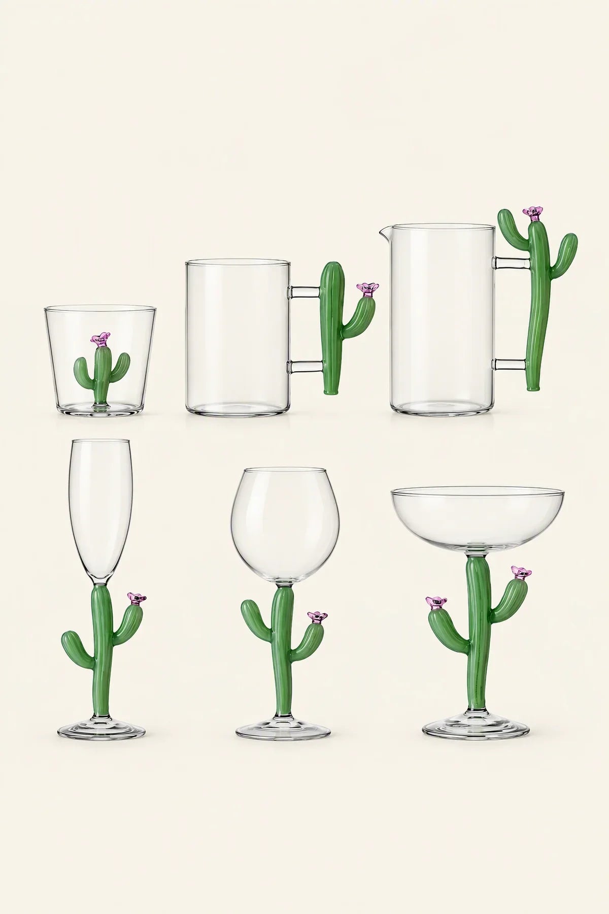 Desert Bloom Clear and Green Glass Glassware Collection