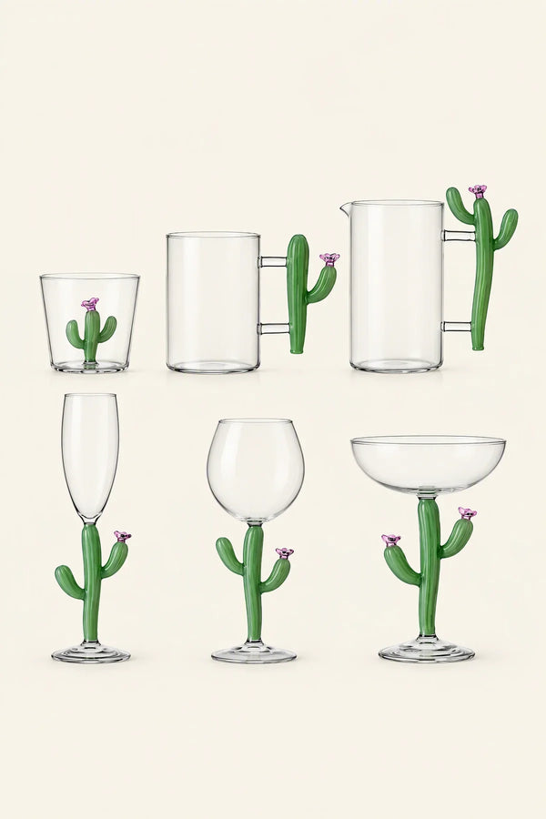 Desert Bloom Clear and Green Glass Glassware Collection