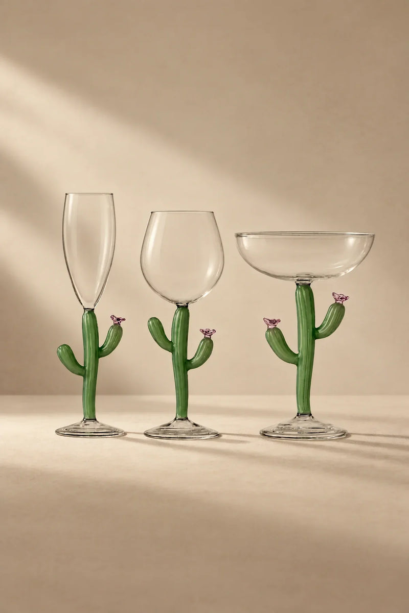Desert Bloom Clear and Green Glass Glassware Collection
