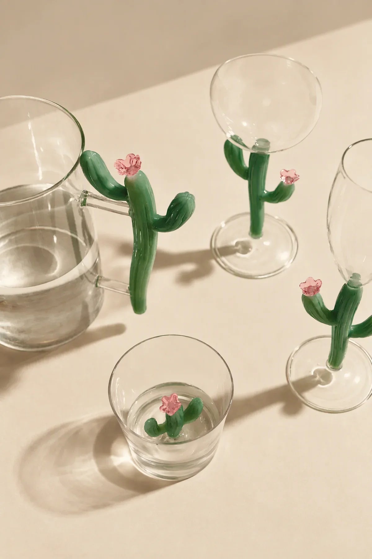 Desert Bloom Clear and Green Glass Glassware Collection