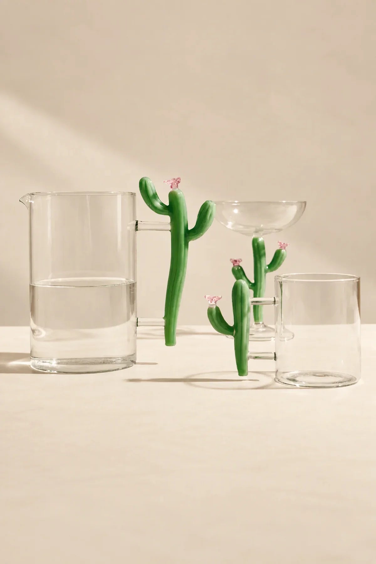 Desert Bloom Clear and Green Glass Glassware Collection