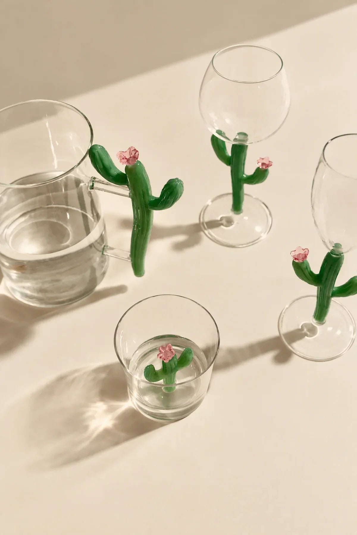 Desert Bloom Clear and Green Glass Glassware Collection