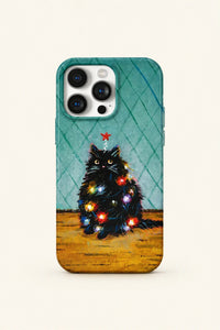 Festive Feline Teal Hard-Shell Phone Case