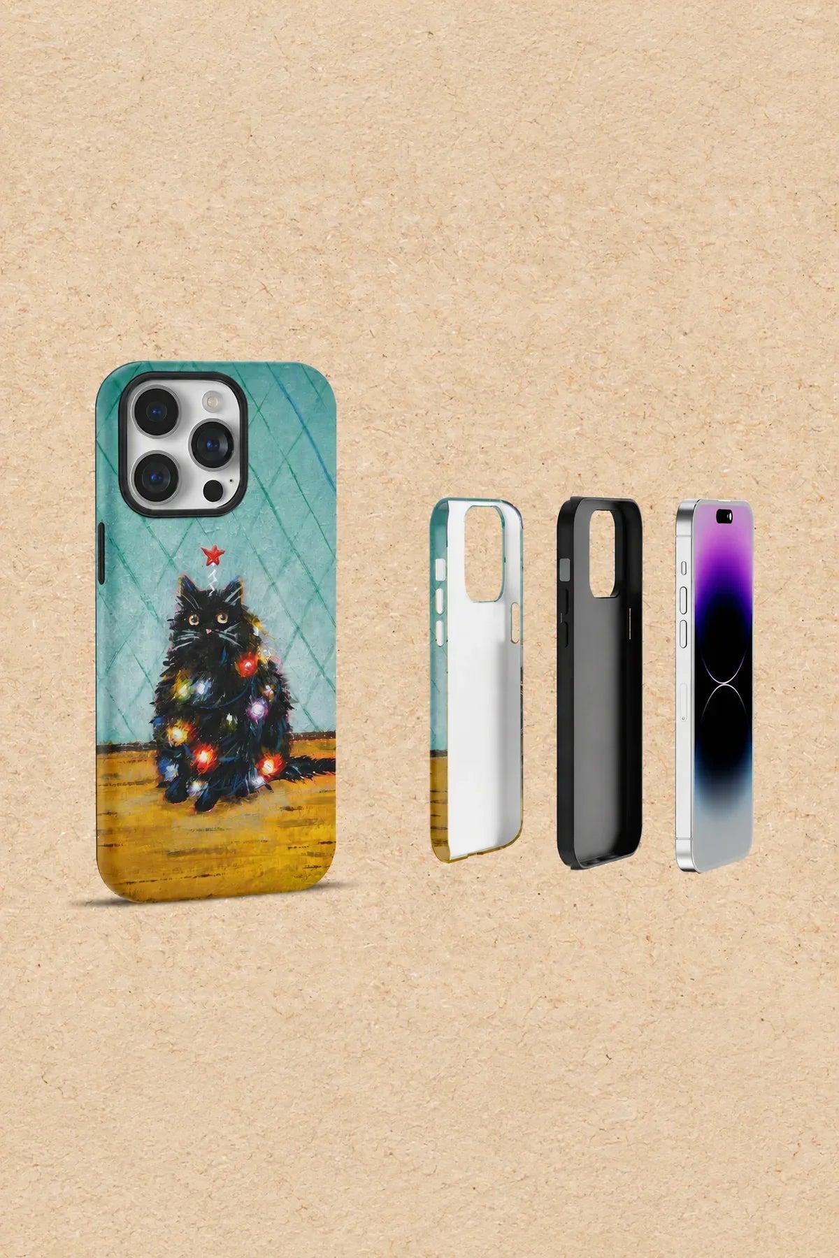 Festive Feline Teal Hard-Shell Phone Case