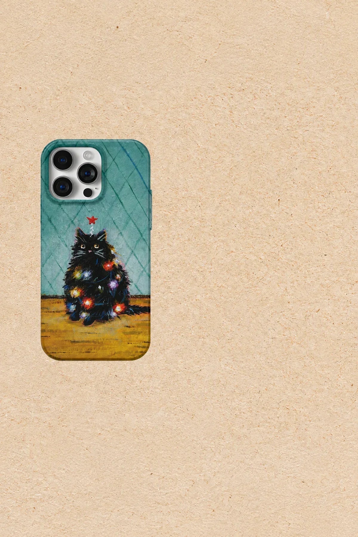 Festive Feline Teal Hard-Shell Phone Case