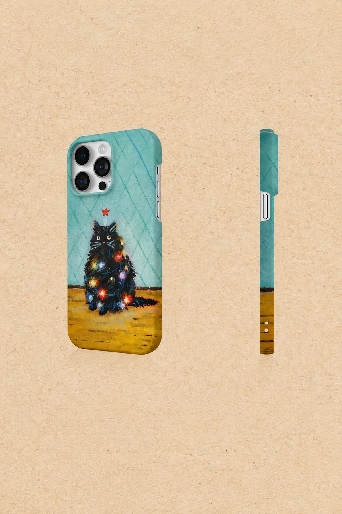 Festive Feline Teal Hard-Shell Phone Case
