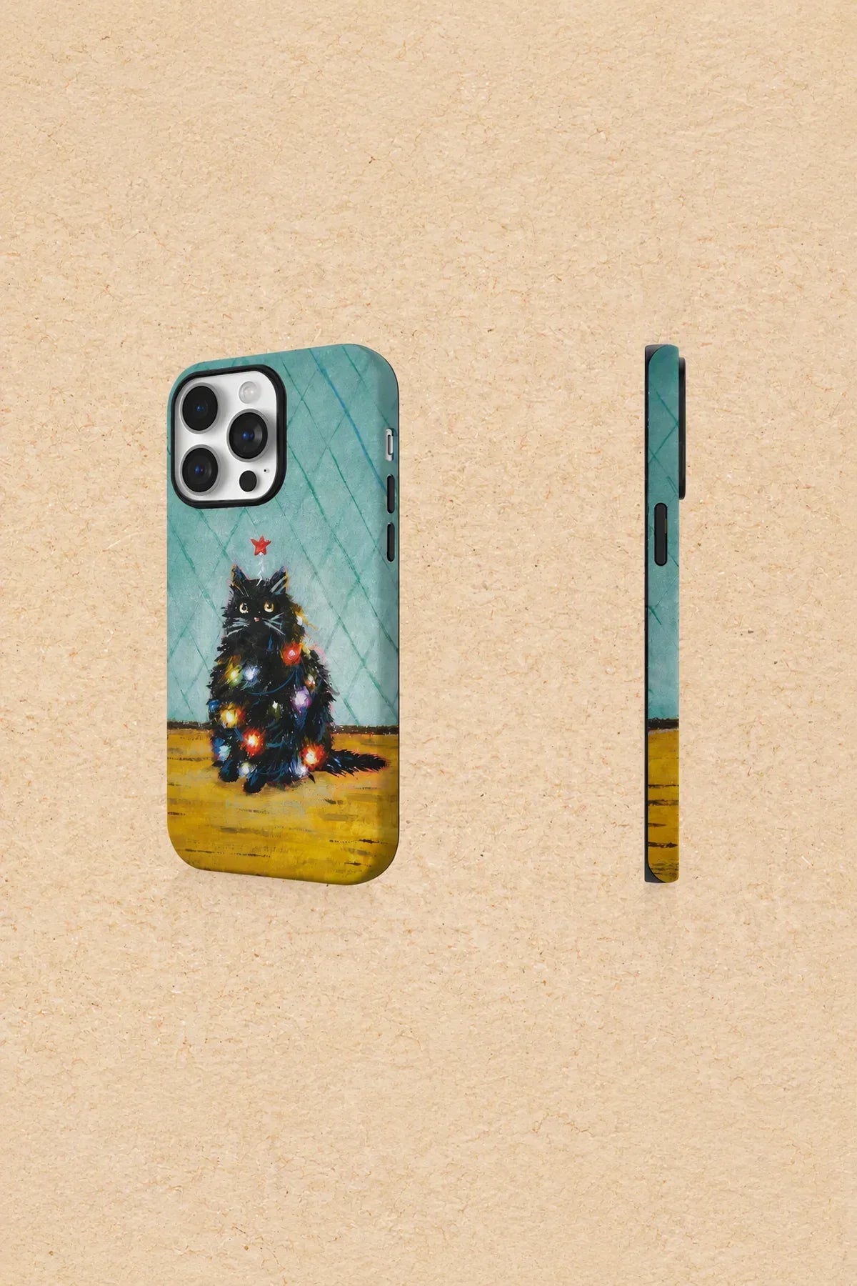 Festive Feline Teal Hard-Shell Phone Case