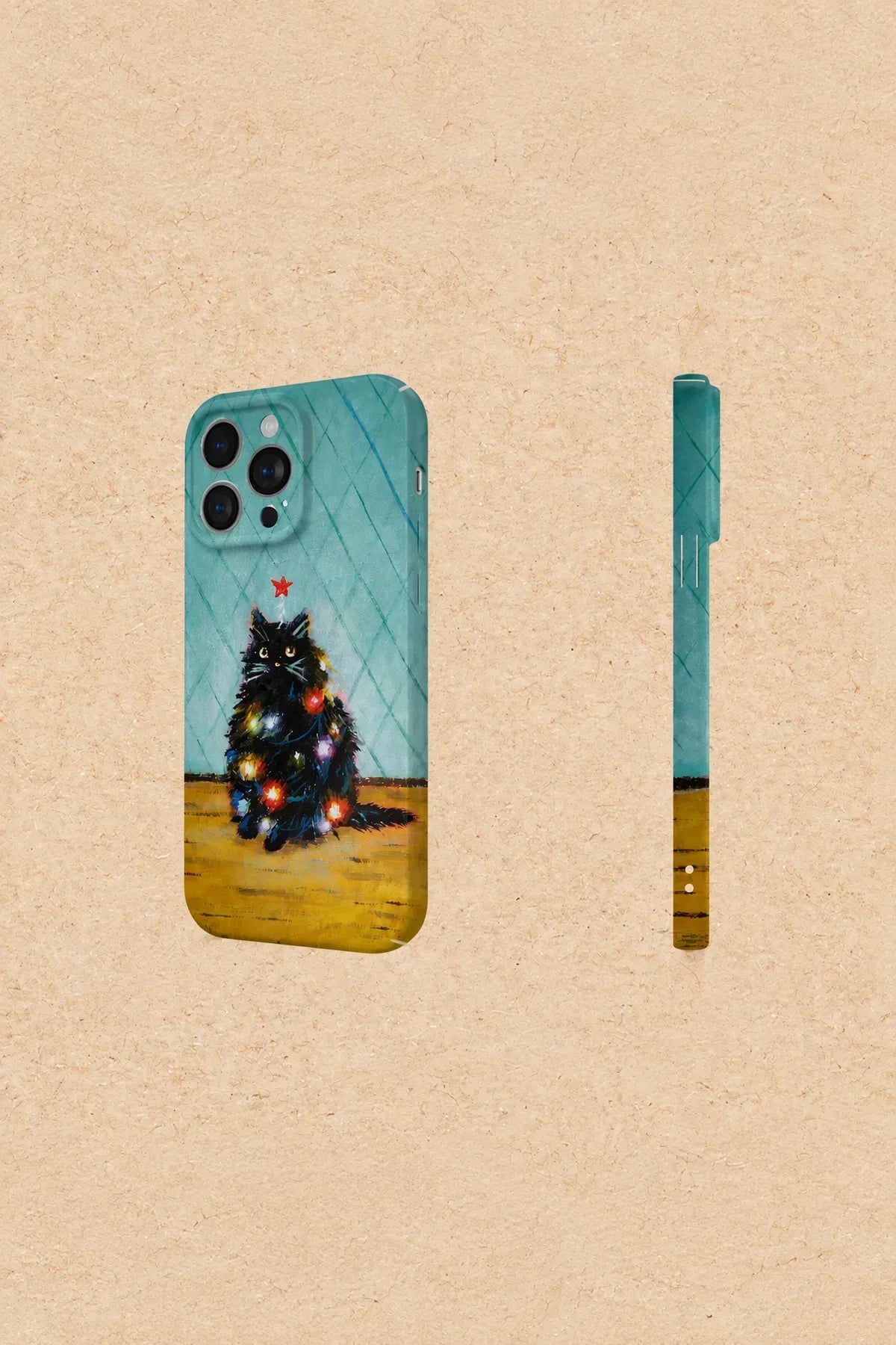 Festive Feline Teal Hard-Shell Phone Case