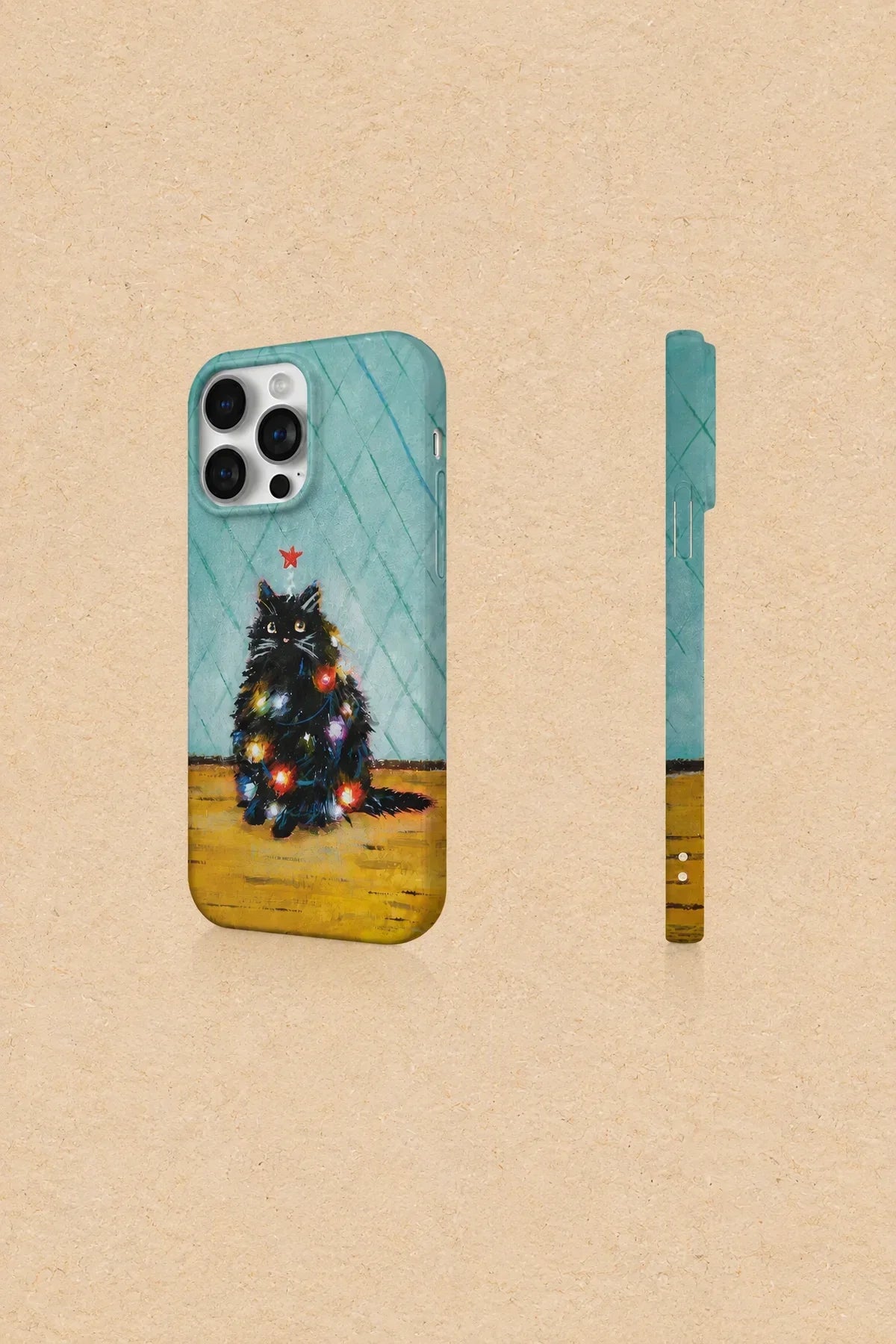 Festive Feline Teal Hard-Shell Phone Case