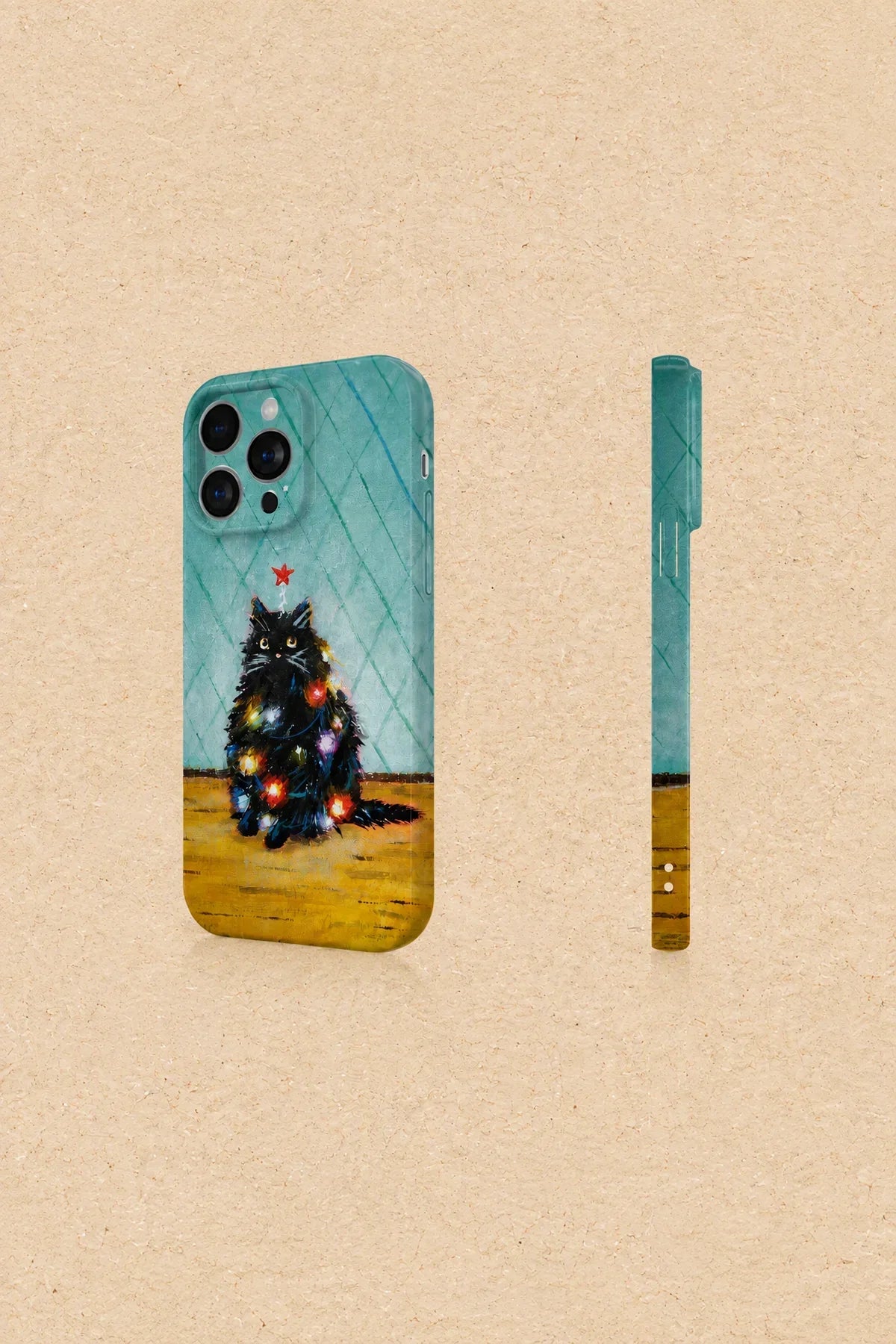 Festive Feline Teal Hard-Shell Phone Case