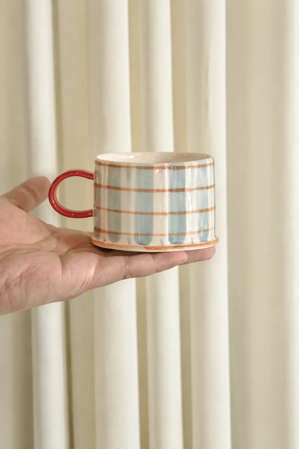 Studio Picnic Blue Plaid Ceramic Mug