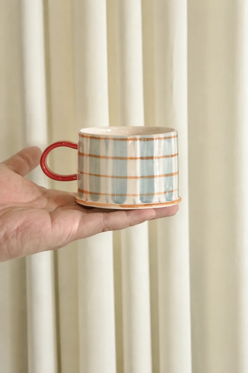 Studio Picnic Blue Plaid Ceramic Mug