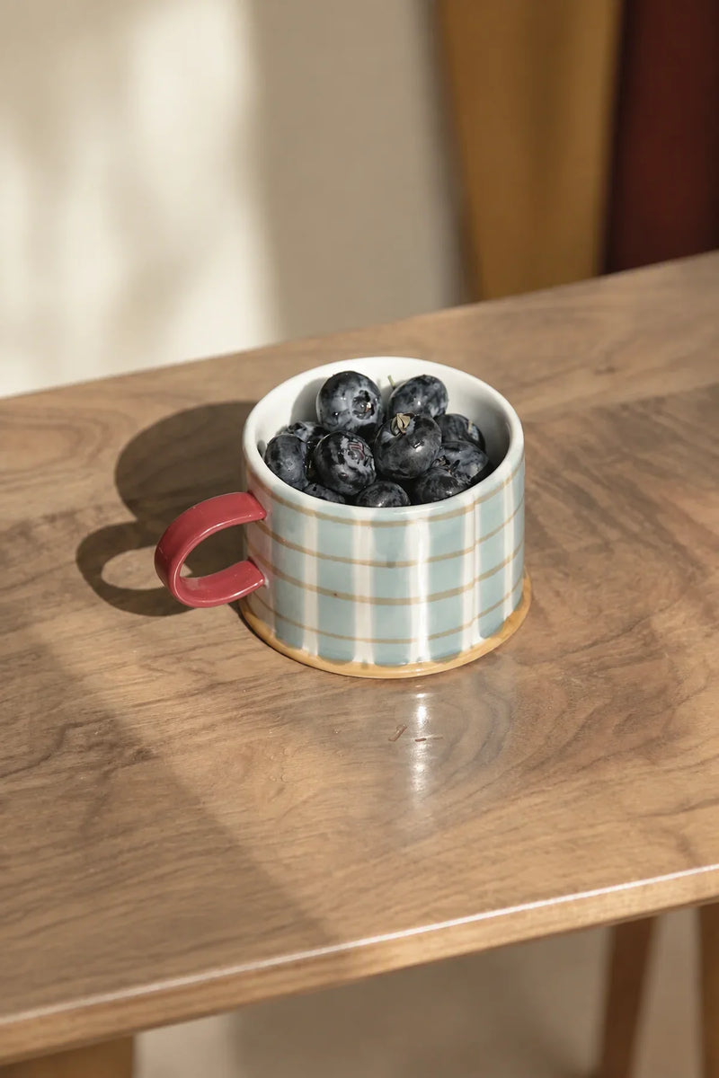 Studio Picnic Blue Plaid Ceramic Mug