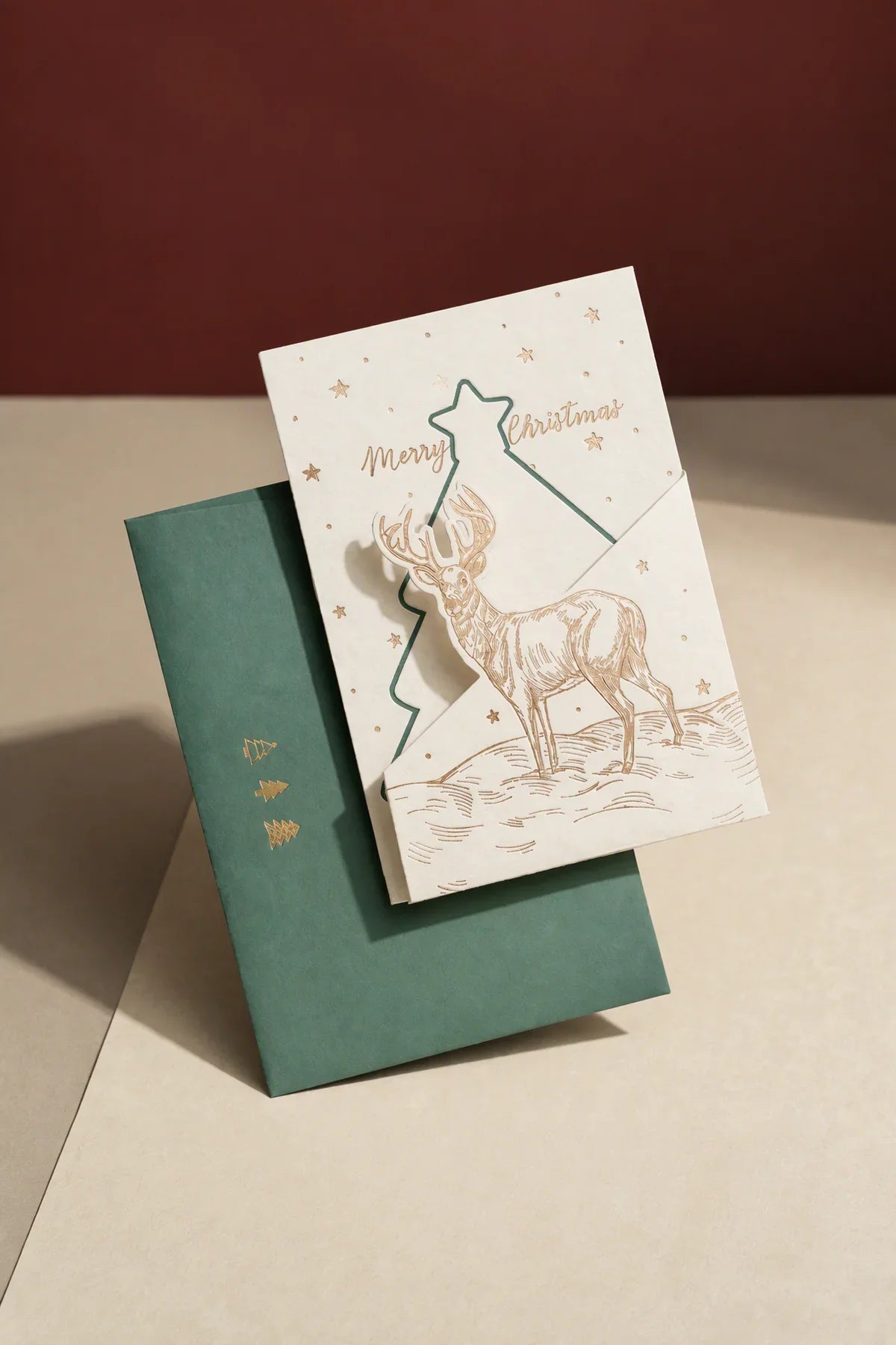 Winter Stag White and Green Paper Greeting Card