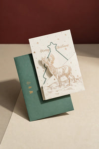 Winter Stag White and Green Paper Greeting Card