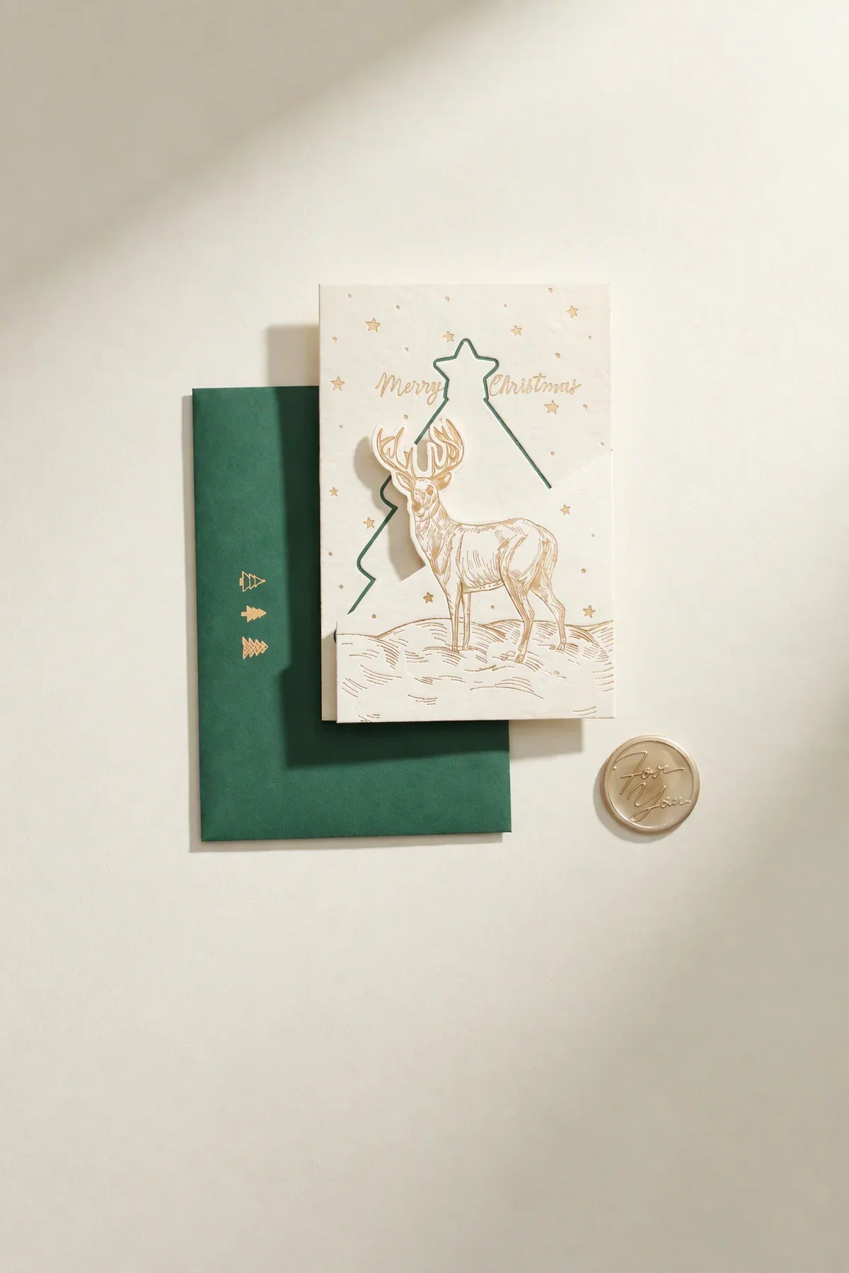 Winter Stag White and Green Paper Greeting Card