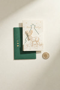 Winter Stag White and Green Paper Greeting Card