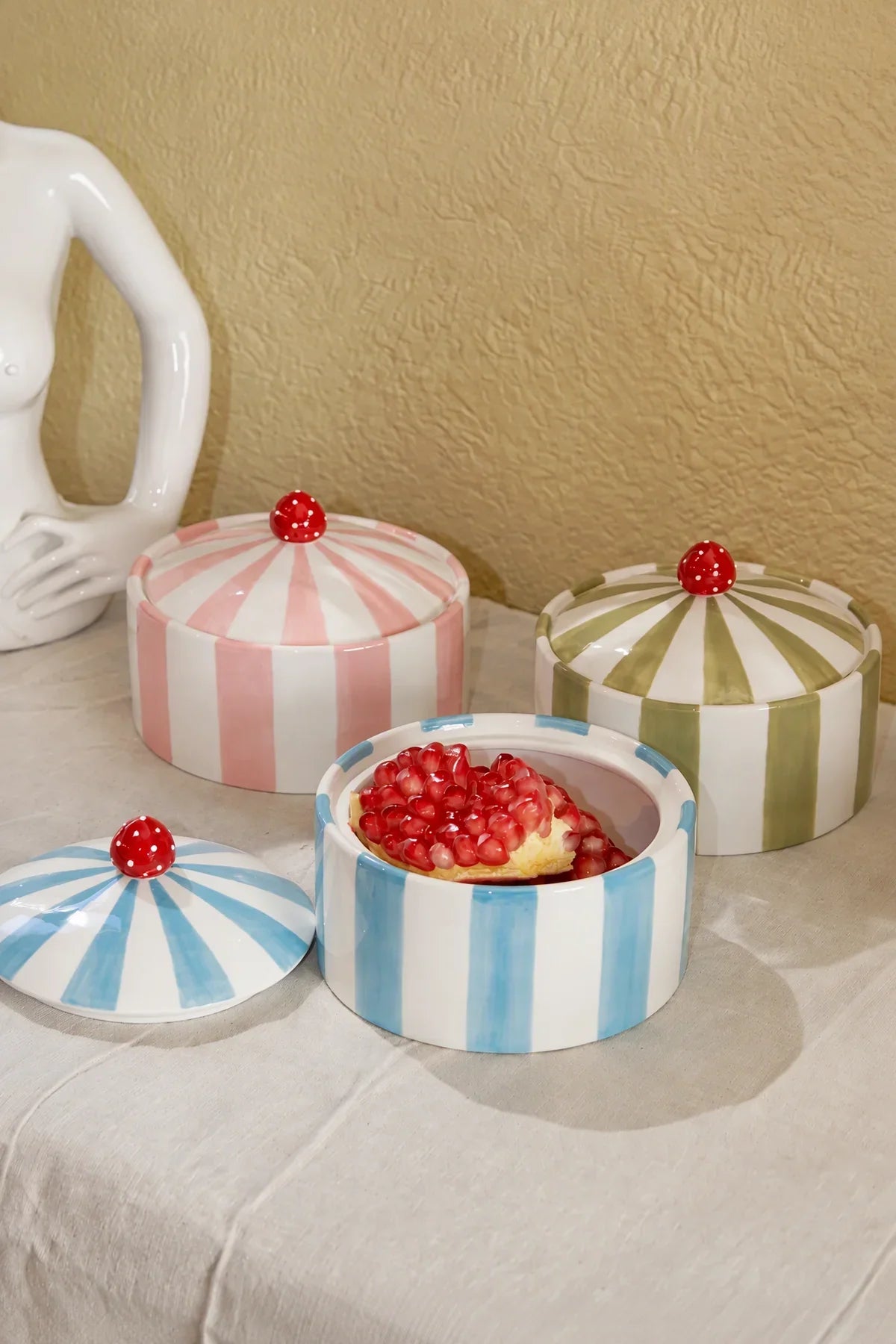 Big Top Striped Ceramic Lidded Vessel