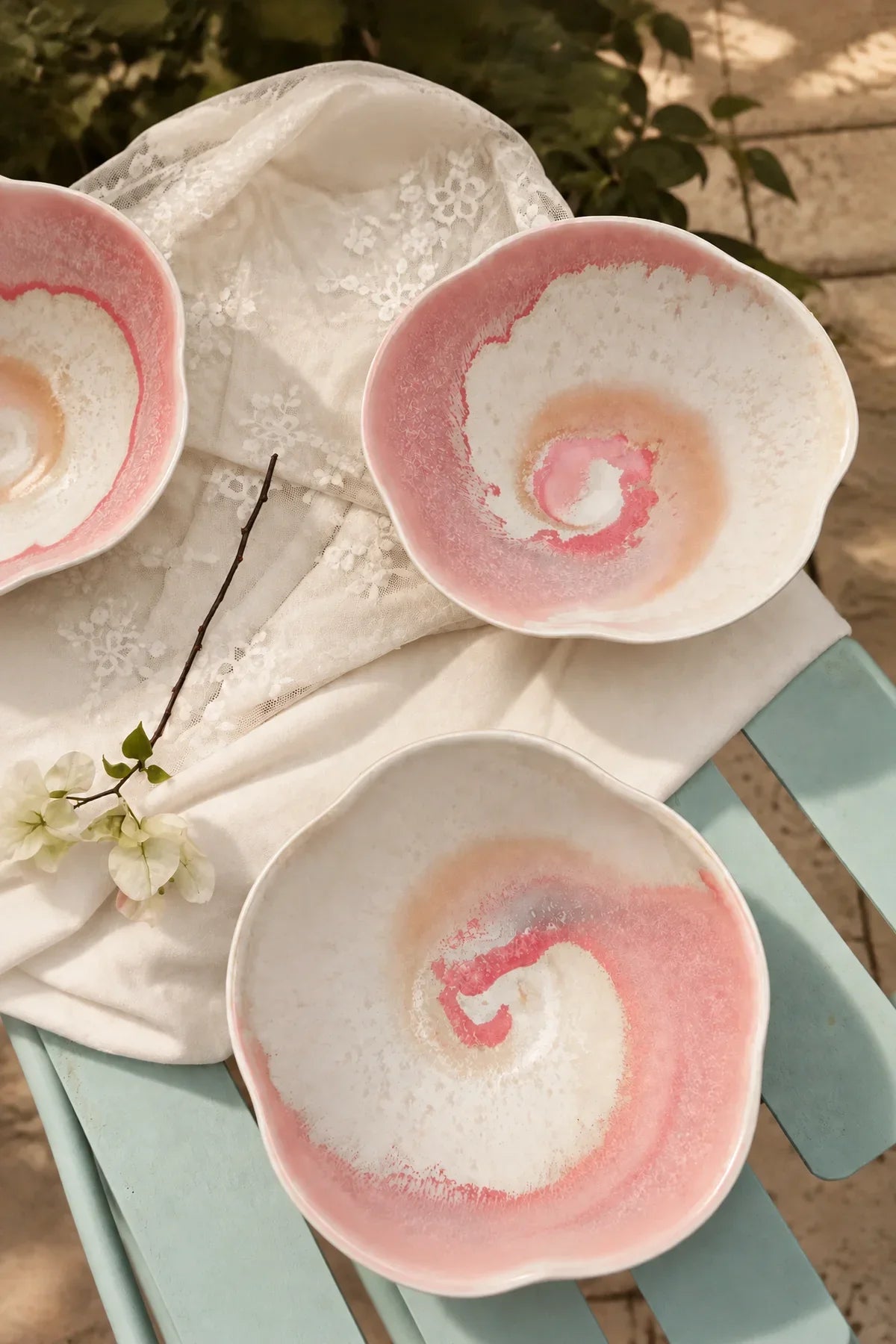 Frosted Bloom Blush Ceramic Serving Bowl
