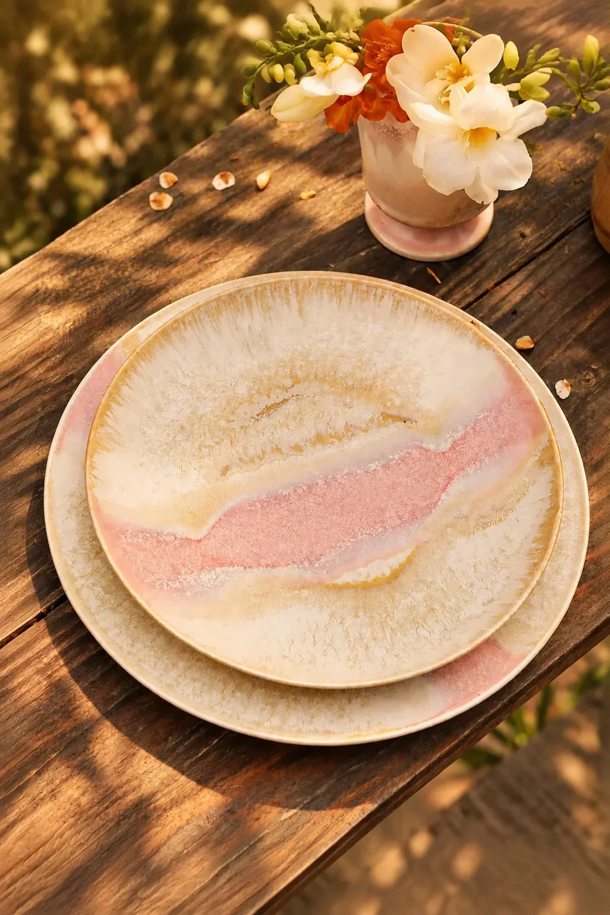Dawn Drift Blush-Cream Ceramic Dinner Plate