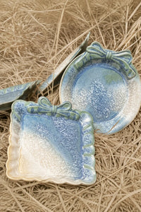 Garden Ribbon Blue-Green Ceramic Serving Plate