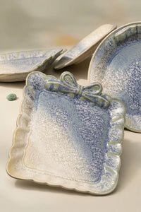 Garden Ribbon Blue-Green Ceramic Serving Plate