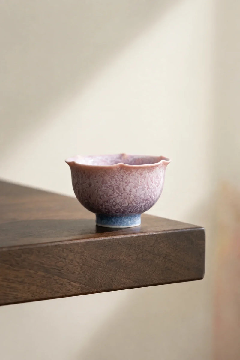 Frosted Petal Blush-and-Blue Ceramic Tea Set