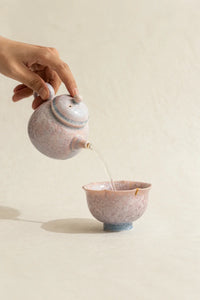 Frosted Petal Blush-and-Blue Ceramic Tea Set