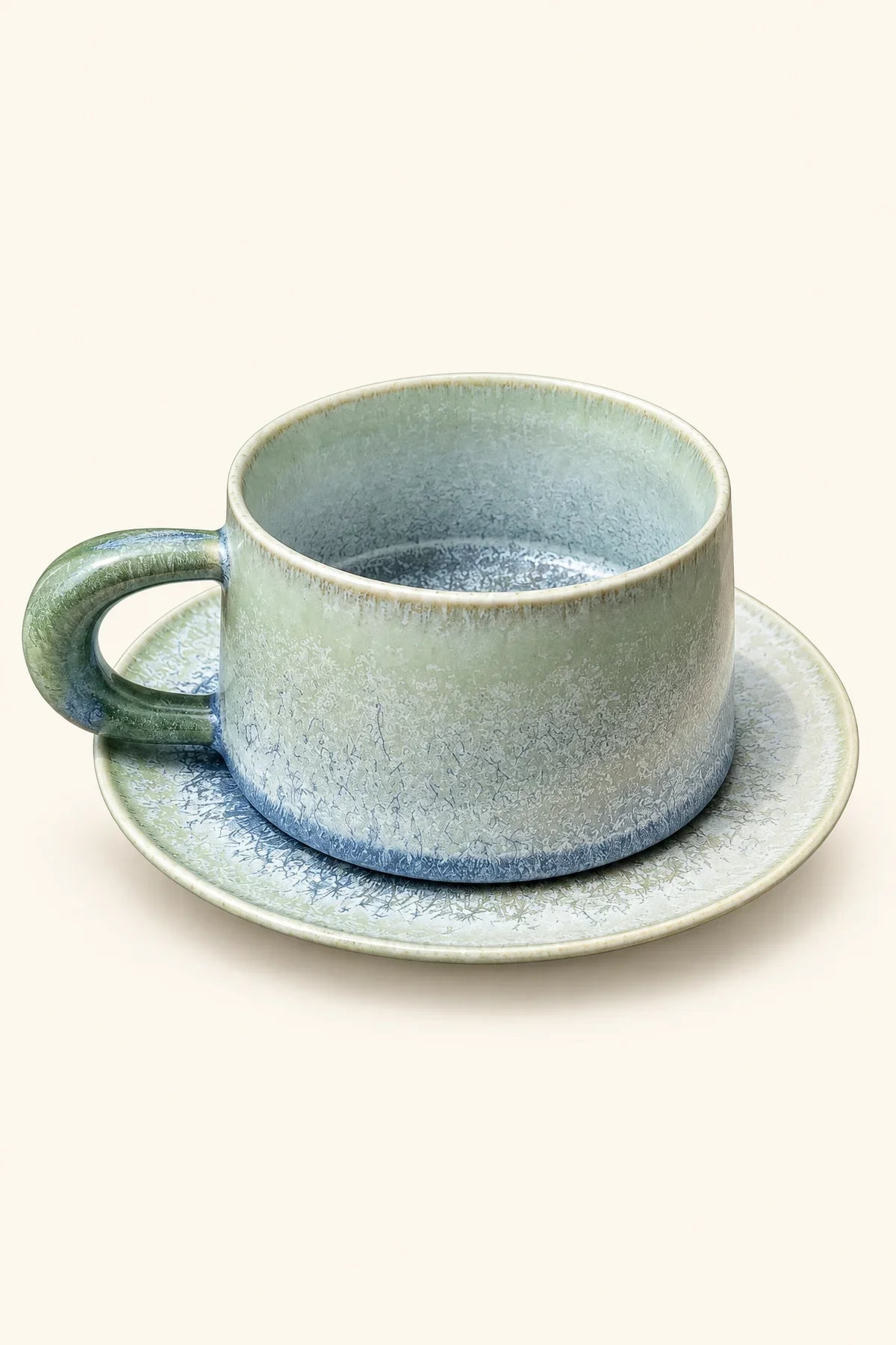 Frost Garden Blue-Green Ceramic Cup and Saucer Set