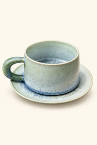 Frost Garden Blue-Green Ceramic Cup and Saucer Set