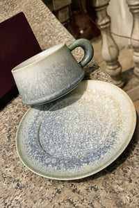 Frost Garden Blue-Green Ceramic Cup and Saucer Set