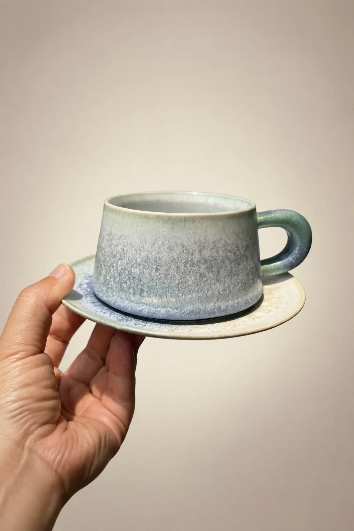 Frost Garden Blue-Green Ceramic Cup and Saucer Set
