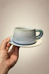 Frost Garden Blue-Green Ceramic Cup and Saucer Set