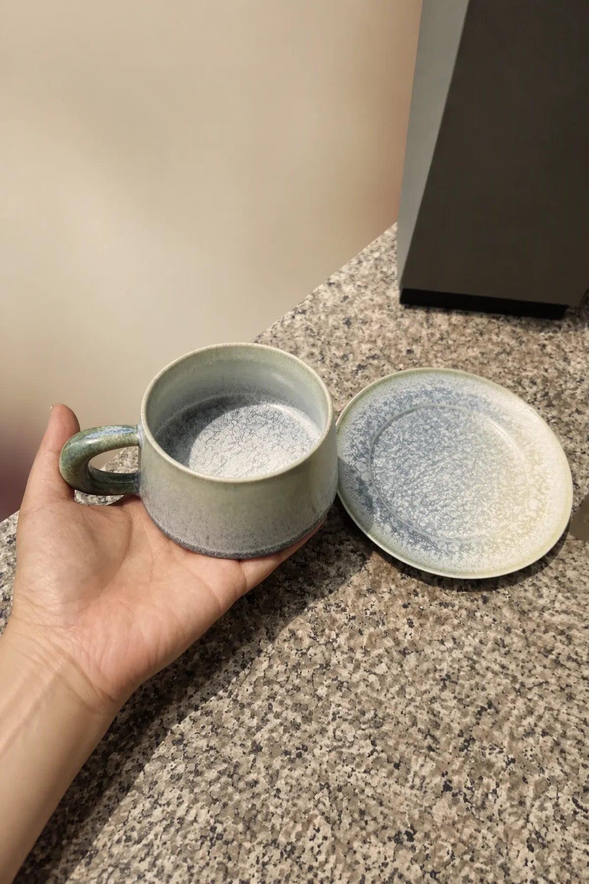 Frost Garden Blue-Green Ceramic Cup and Saucer Set