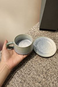 Frost Garden Blue-Green Ceramic Cup and Saucer Set